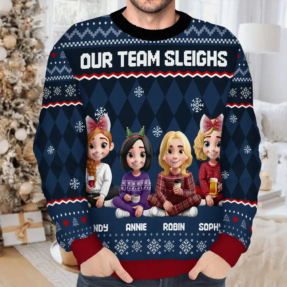 Our Team Sleighs Custom Team Name, Work Party Sweater - Personalized Unisex Ugly Sweater - Image 4