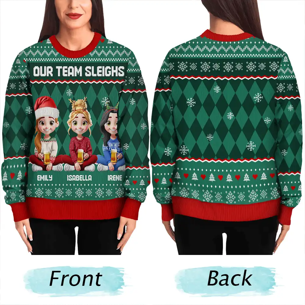 Our Team Sleighs Custom Team Name, Work Party Sweater - Personalized Unisex Ugly Sweater - Image 5
