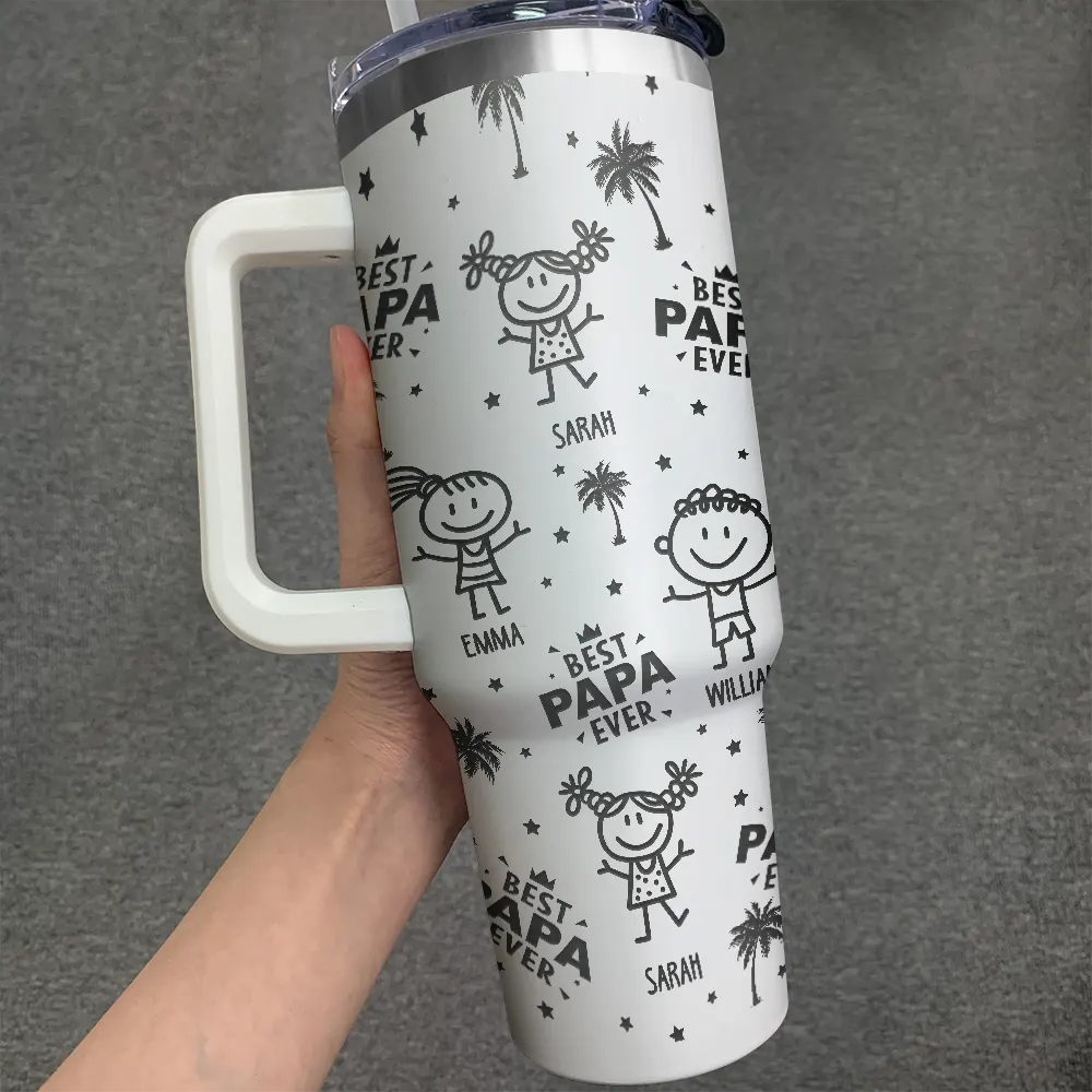 Palm Tree Best Dad Best Mom Ever - Personalized Engraved 40oz Tumbler - Image 3