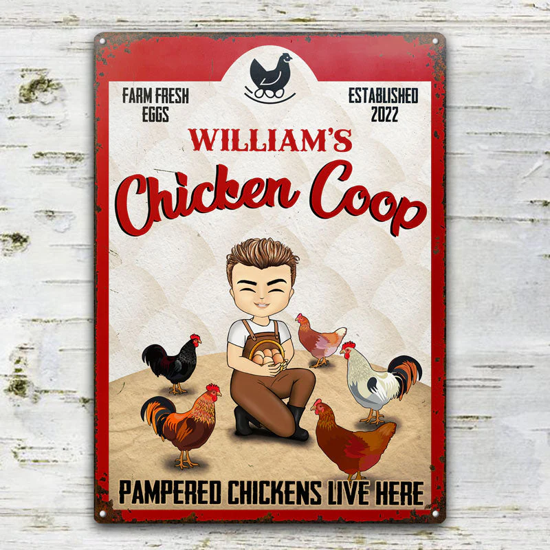 Pampered Chickens Live Here - Chicken Coop Decoration - Personalized Custom Classic Metal Signs - Image 2