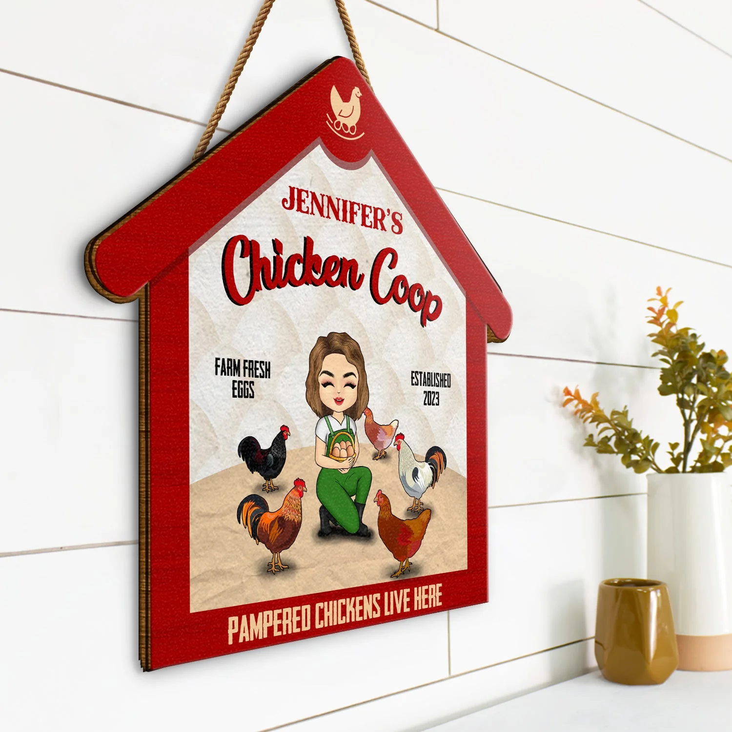 Pampered Chickens Live Here - Chicken Coop Decoration - Personalized Custom Shaped Wood Sign - Image 2