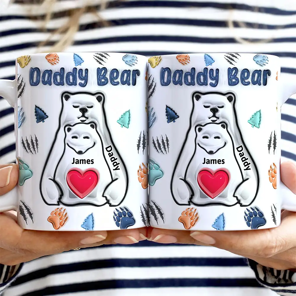 Papa Bear - 3D Inflated Effect Printed Mug, Personalized White Edge-to-Edge Mug - Image 2