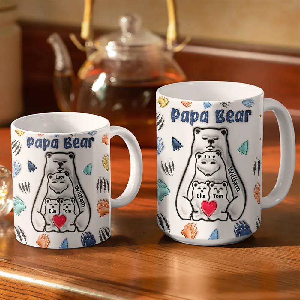 Papa Bear - 3D Inflated Effect Printed Mug, Personalized White Edge-to-Edge Mug - Image 3