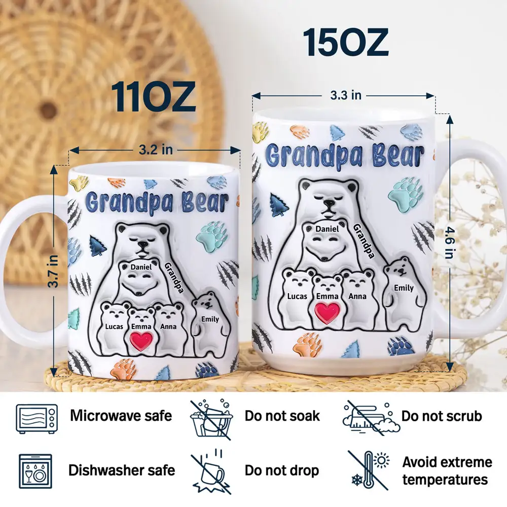 Papa Bear - 3D Inflated Effect Printed Mug, Personalized White Edge-to-Edge Mug - Image 5
