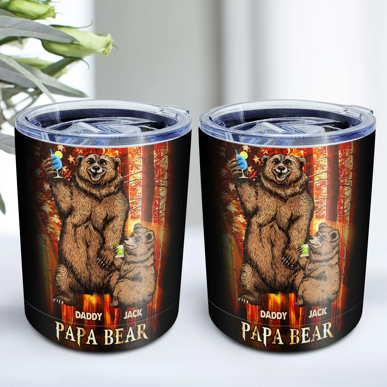 Papa Bear - Birthday, Loving Gift For Dad, Father, Papa, Grandpa, Grandfather - Personalized Lowball Tumbler - Image 2