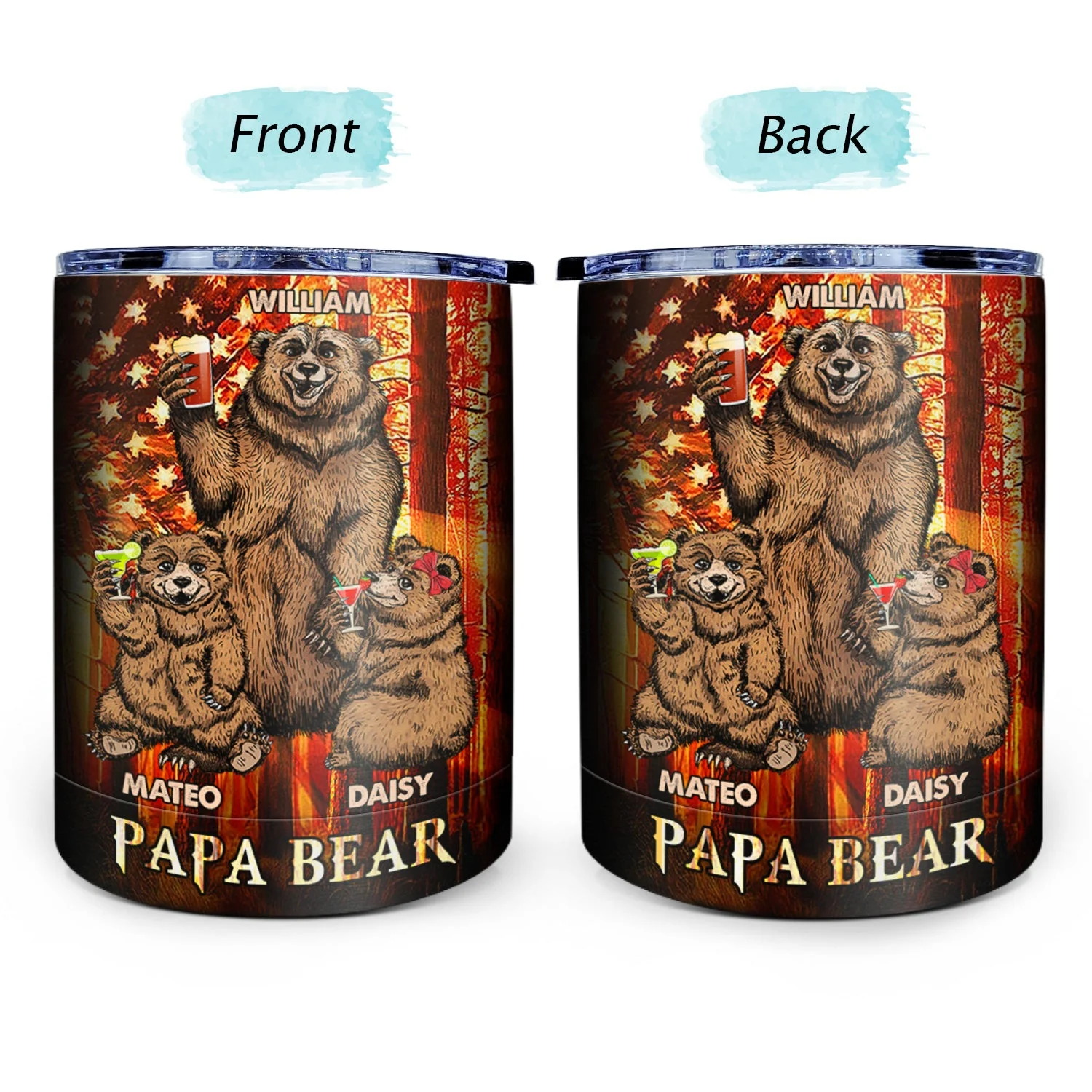Papa Bear - Birthday, Loving Gift For Dad, Father, Papa, Grandpa, Grandfather - Personalized Lowball Tumbler - Image 3