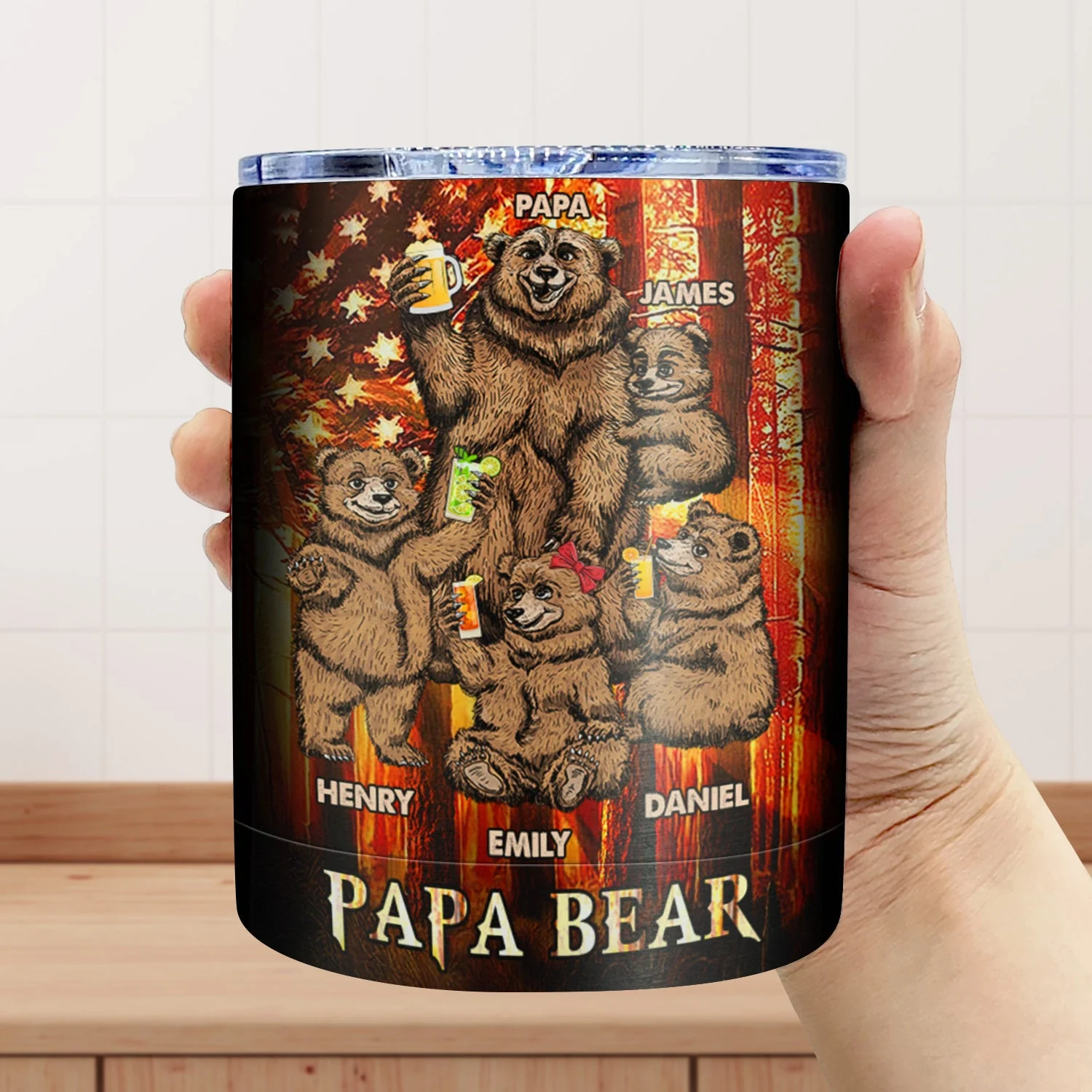 Papa Bear - Birthday, Loving Gift For Dad, Father, Papa, Grandpa, Grandfather - Personalized Lowball Tumbler - Image 4