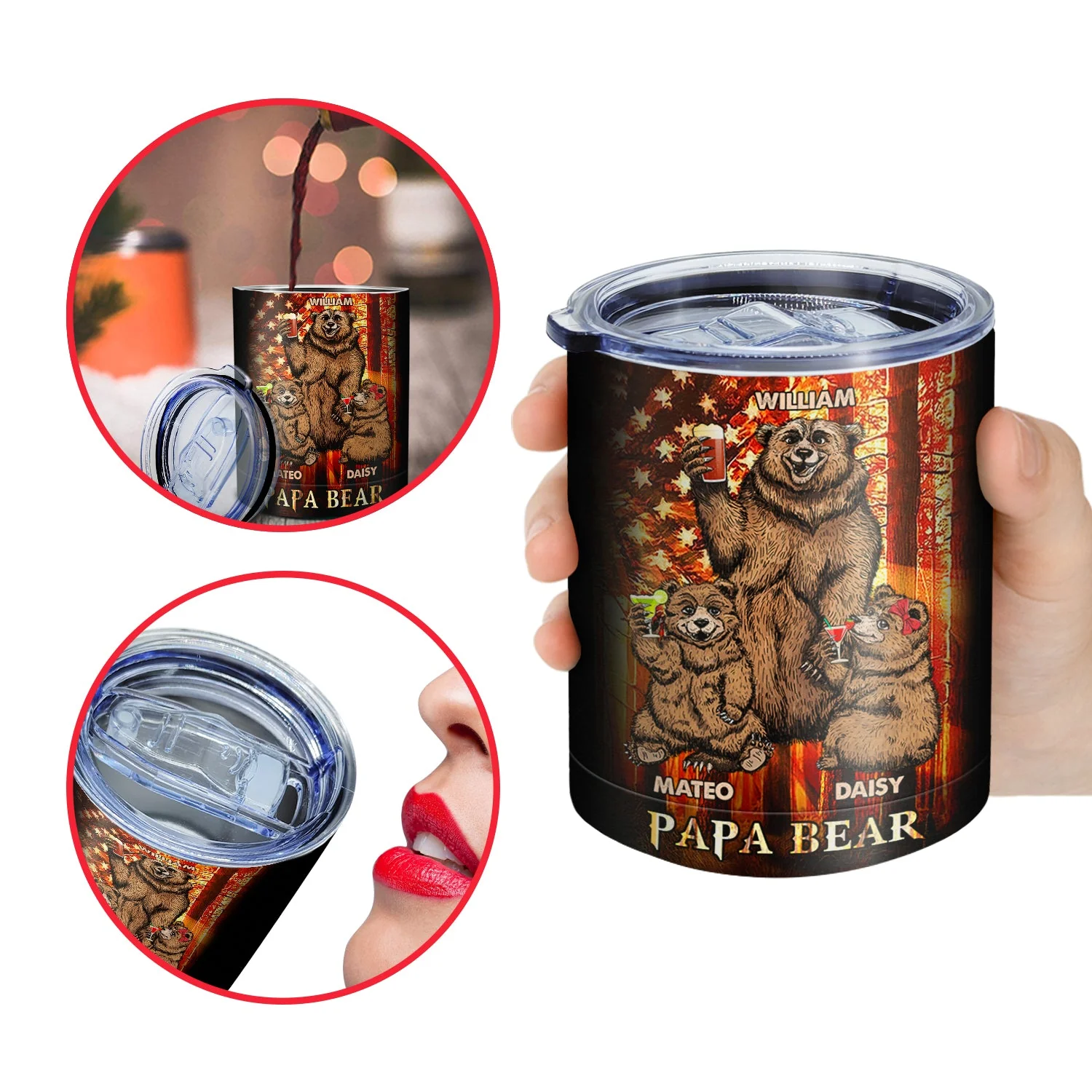 Papa Bear - Birthday, Loving Gift For Dad, Father, Papa, Grandpa, Grandfather - Personalized Lowball Tumbler - Image 5