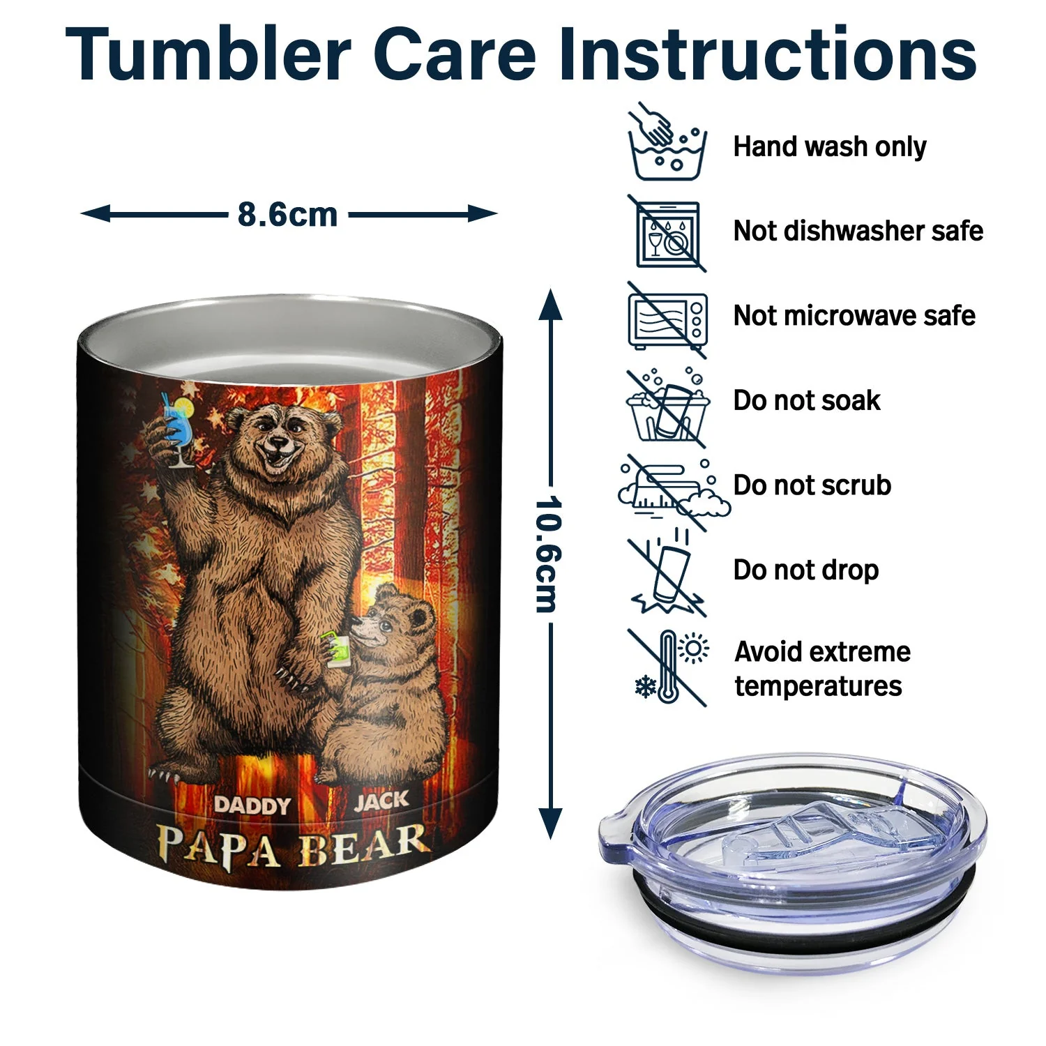Papa Bear - Birthday, Loving Gift For Dad, Father, Papa, Grandpa, Grandfather - Personalized Lowball Tumbler - Image 6