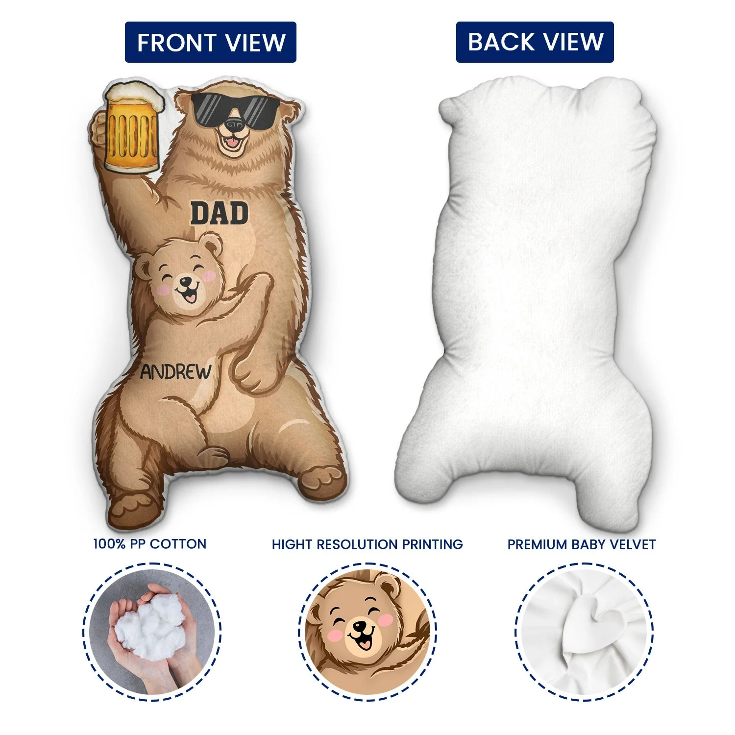 Papa Bear - Gift For Fathers - Personalized Custom Shaped Pillow - Image 3