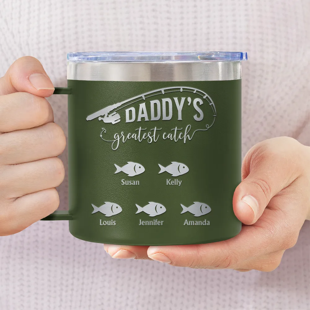 Papa Fishing - Personalized 14oz Stainless Steel Tumbler With Handle - Image 3