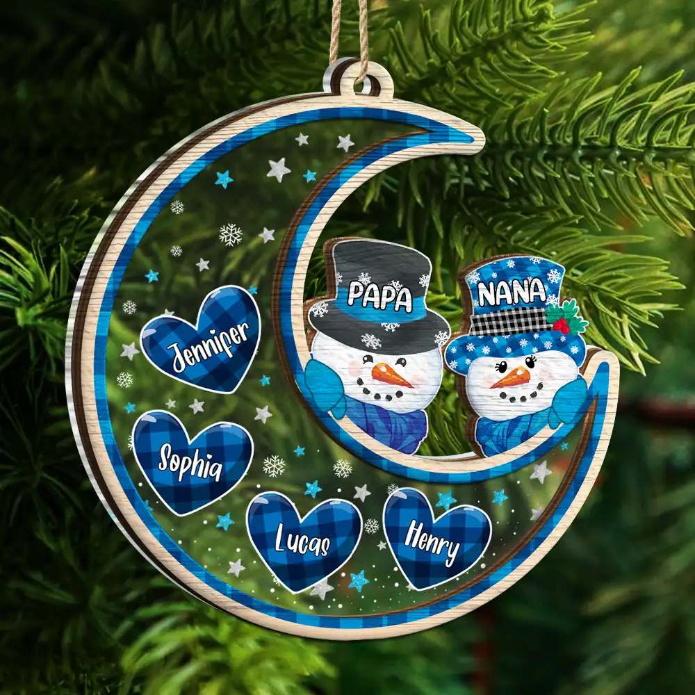 Papa Nana Snowman Christmas Grandparents - Personalized 2-Layered Mix Ornament - Image 5