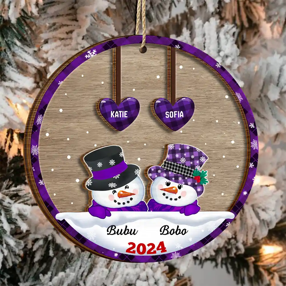Papa Nana Snowman Christmas Grandparents - Personalized 2-Layered Wooden Ornament - Image 3