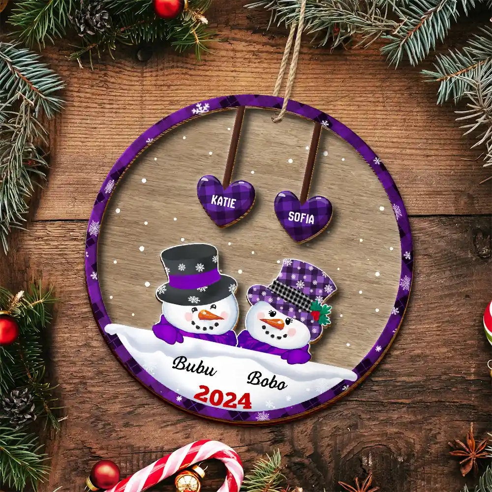 Papa Nana Snowman Christmas Grandparents - Personalized 2-Layered Wooden Ornament - Image 5