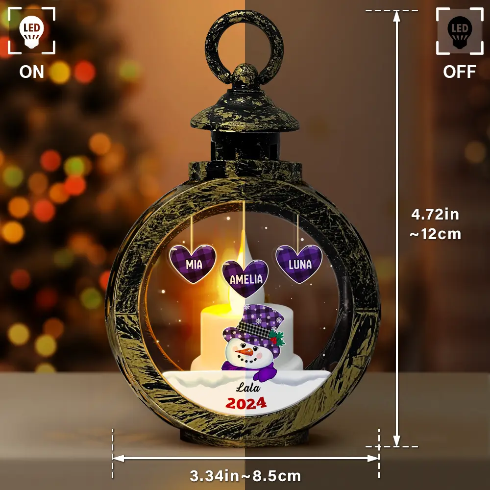 Papa Nana Snowman Christmas Grandparents - Personalized Candlelight Lantern Ornament - Image 3