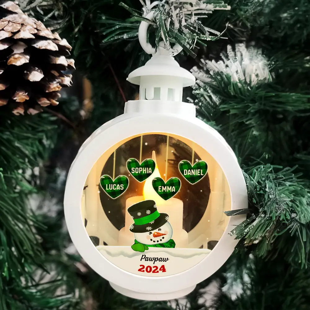 Papa Nana Snowman Christmas Grandparents - Personalized Candlelight Lantern Ornament - Image 4