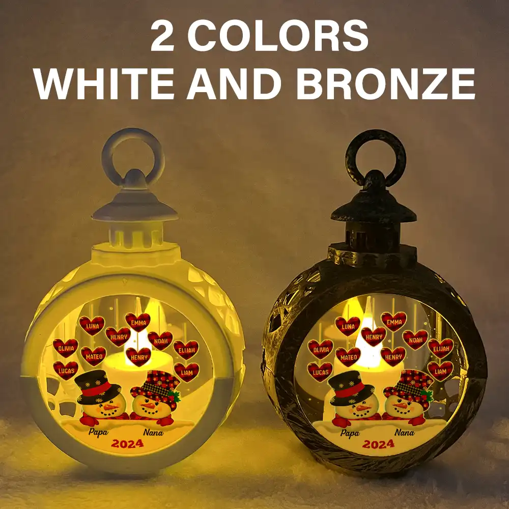 Papa Nana Snowman Christmas Grandparents - Personalized Candlelight Lantern Ornament - Image 5