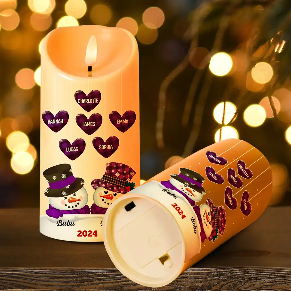 Papa Nana Snowman Christmas Grandparents - Personalized Flameless LED Candle - Image 4