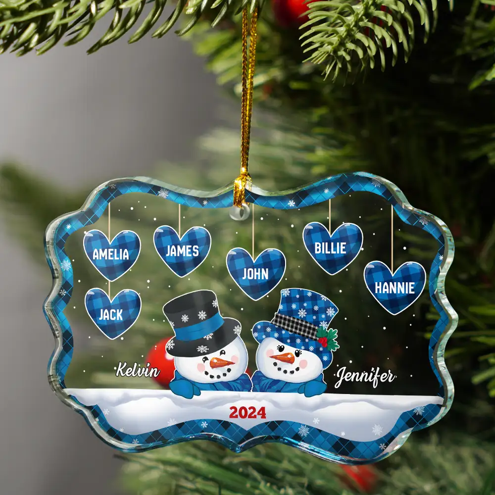 Papa Nana Snowman Christmas Grandparents - Personalized Medallion Glass Ornament - Image 3
