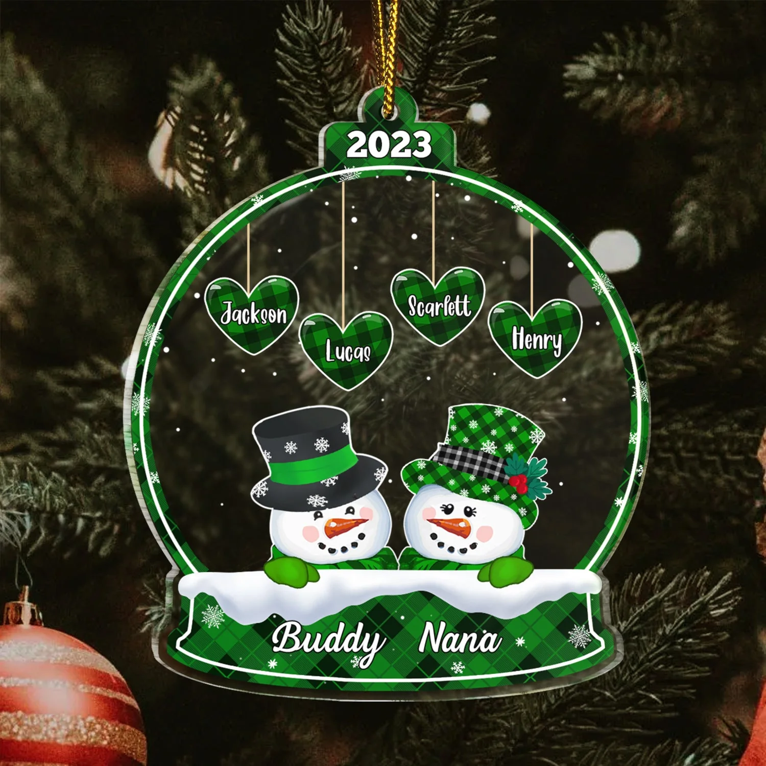 Papa Nana Snowman - Christmas, Loving Gift For Grandpa, Grandma, Grandparents - Personalized Custom Shaped Acrylic Ornament - Image 3