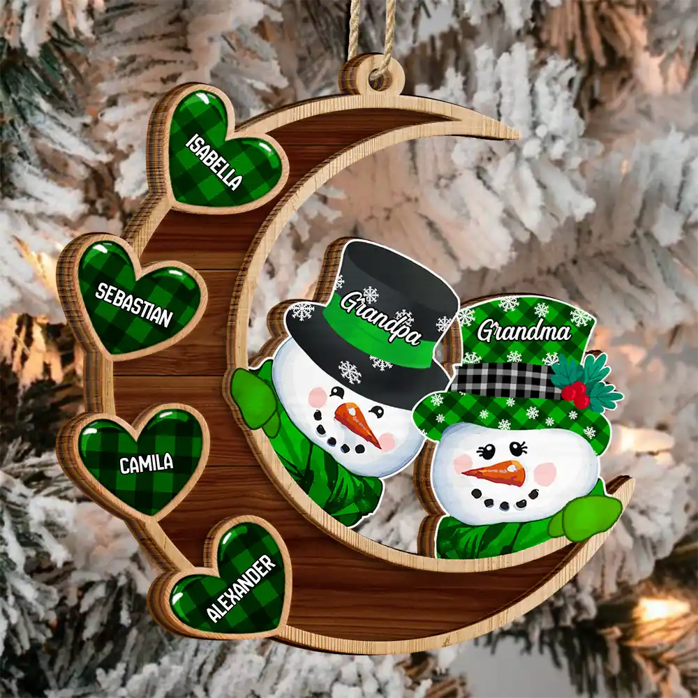 Papa Nana Snowman Family Christmas Grandparents - Personalized 2-Layered Wooden Ornament - Image 3