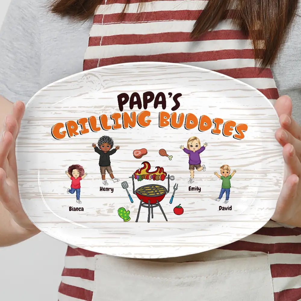 Papa's Grilling Buddies - Gift For Grandpa, Dad, Father - Personalized Plate - Image 4