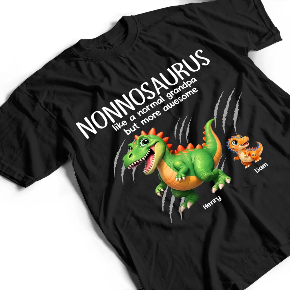 Papasaurus Like A Normal Grandpa But More Awesome - Personalized T Shirt - Image 4