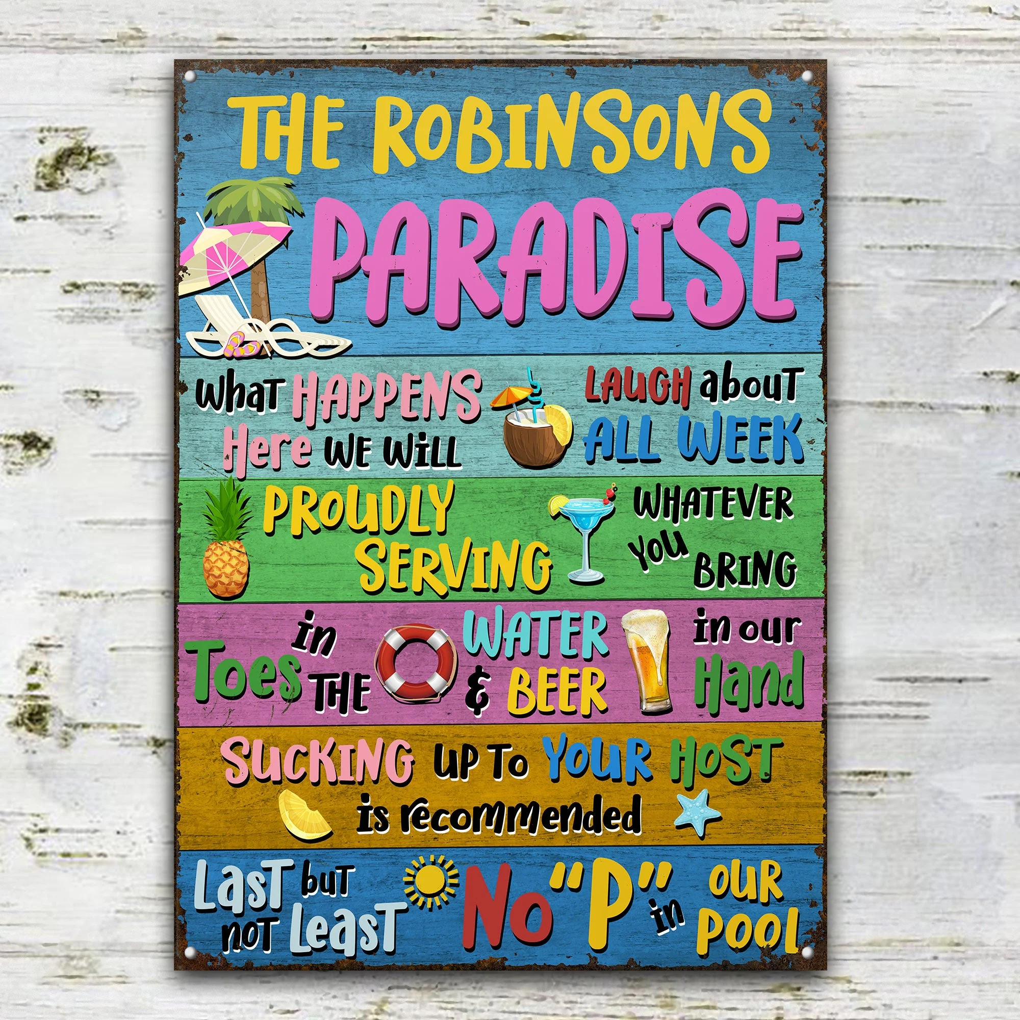 Paradise Whatever Happens - Swimming Pool Decorating Idea - Personalized Custom Classic Metal Signs - Image 2