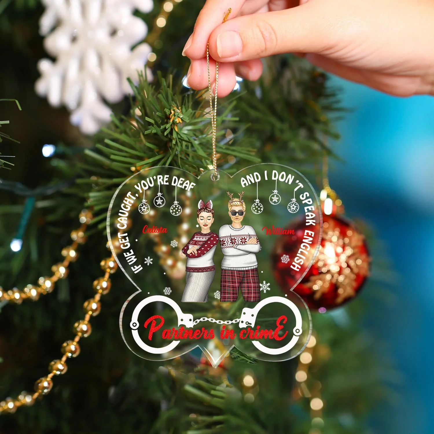 Partners In Crime - Christmas Gift For Besties - Personalized Custom Shaped Acrylic Ornament - Image 4