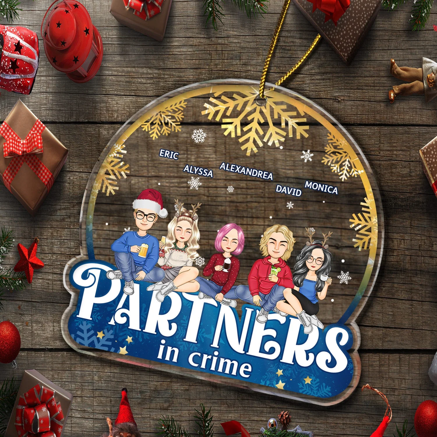 Partners In Crime - Christmas Gifts For Besties, Friends - Personalized Custom Shaped Acrylic Ornament - Image 5
