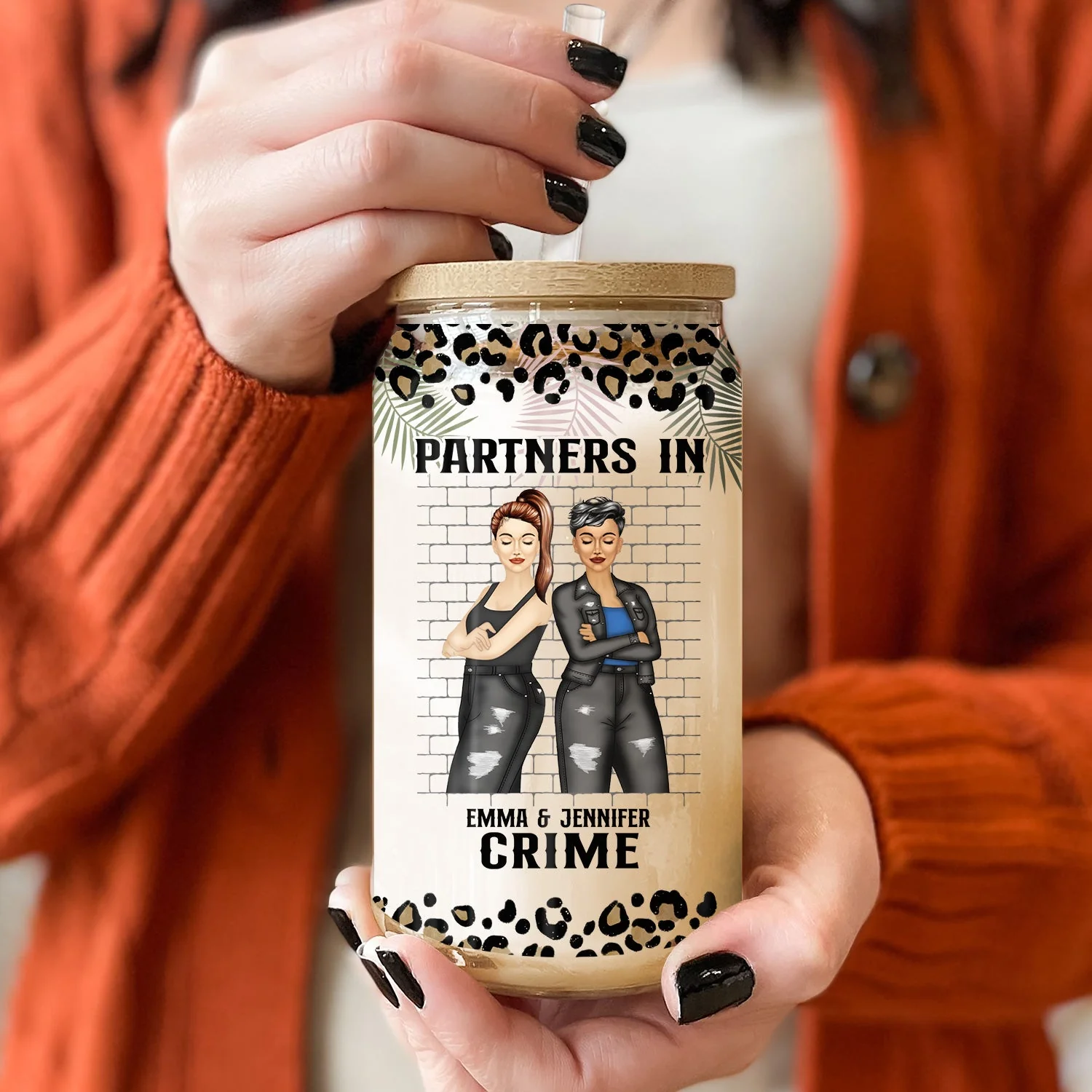 Partners In Crime If We Get Caught - Gift For Besties - Personalized Clear Glass Can - Image 2