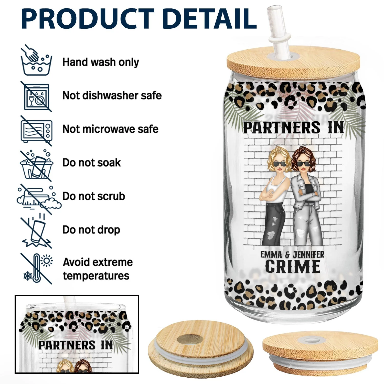 Partners In Crime If We Get Caught - Gift For Besties - Personalized Clear Glass Can - Image 4