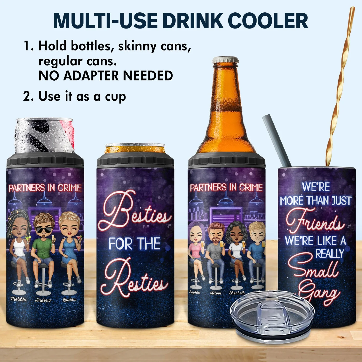 Partners In Crime Just Remember If We Get Caught Best Friends - Bestie BFF Gift - Personalized Custom 4 In 1 Can Cooler Tumbler - Image 2
