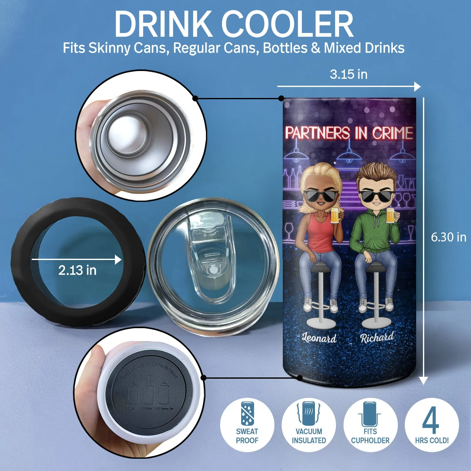 Partners In Crime Just Remember If We Get Caught Best Friends - Bestie BFF Gift - Personalized Custom 4 In 1 Can Cooler Tumbler - Image 4