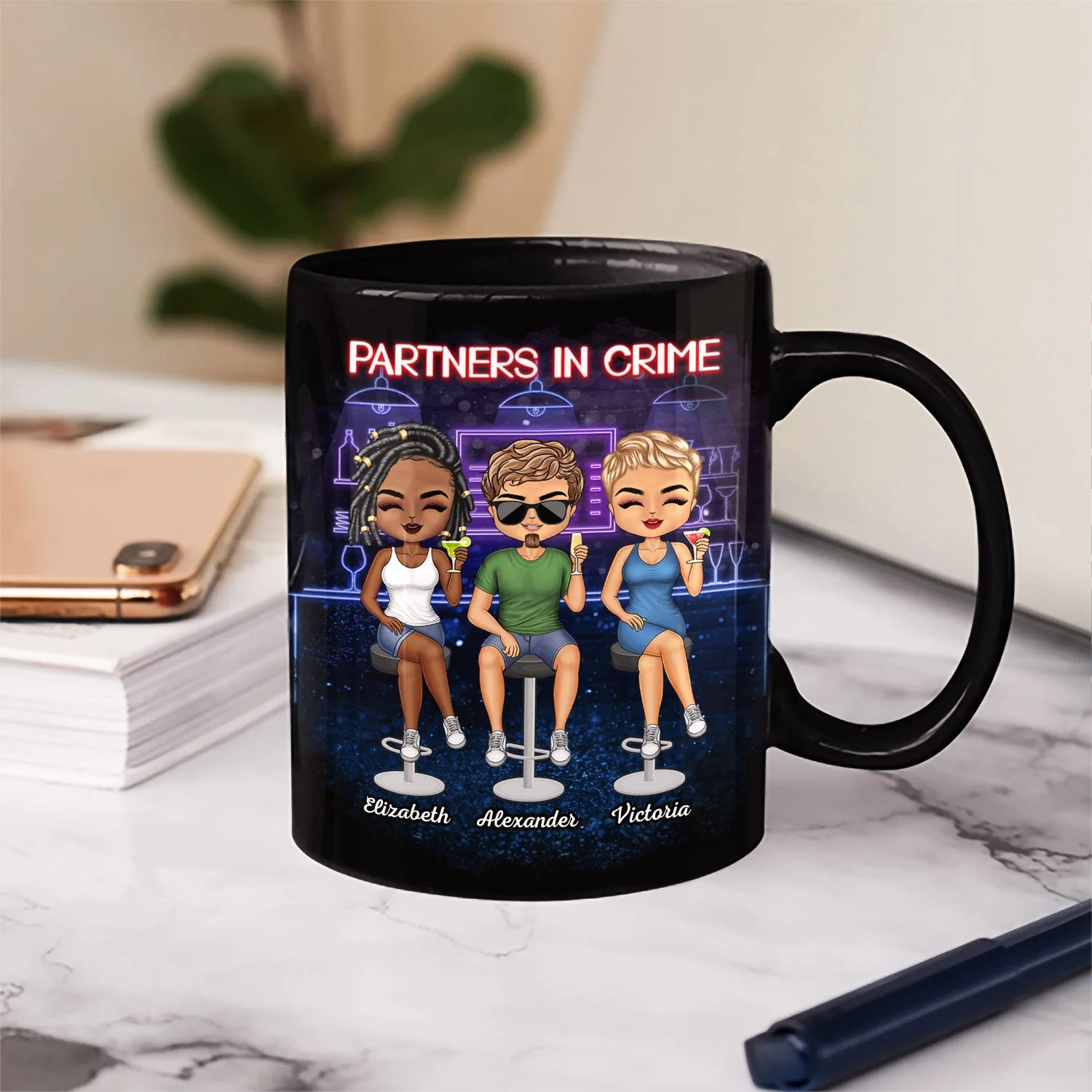 Partners In Crime Just Remember If We Get Caught Best Friends - Bestie BFF Gift - Personalized Custom Black Mug - Image 3