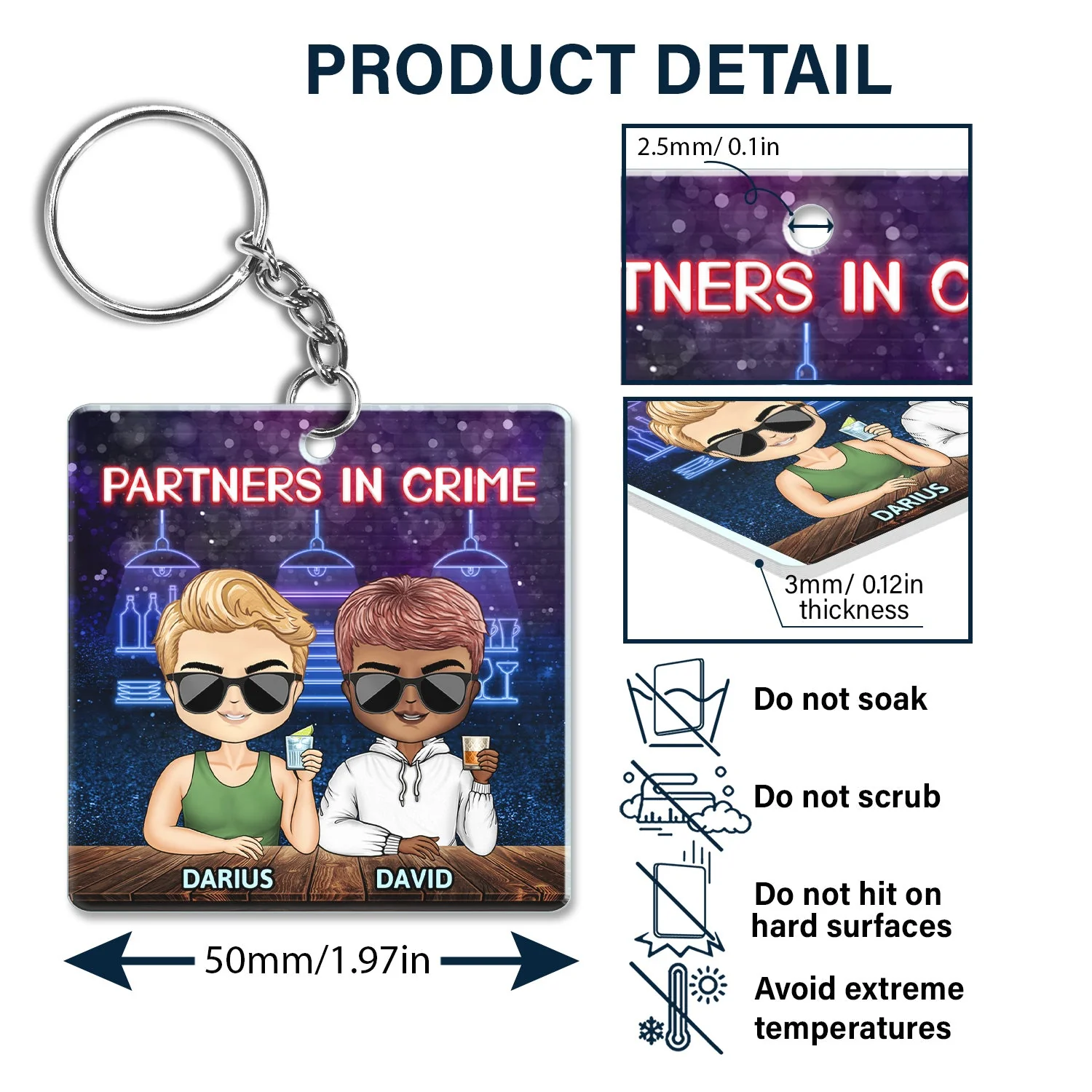 Partners In Crime Just Remember If We Get Caught Best Friends - Bestie BFF Gift - Personalized Custom Rectangle Acrylic Keychain - Image 5