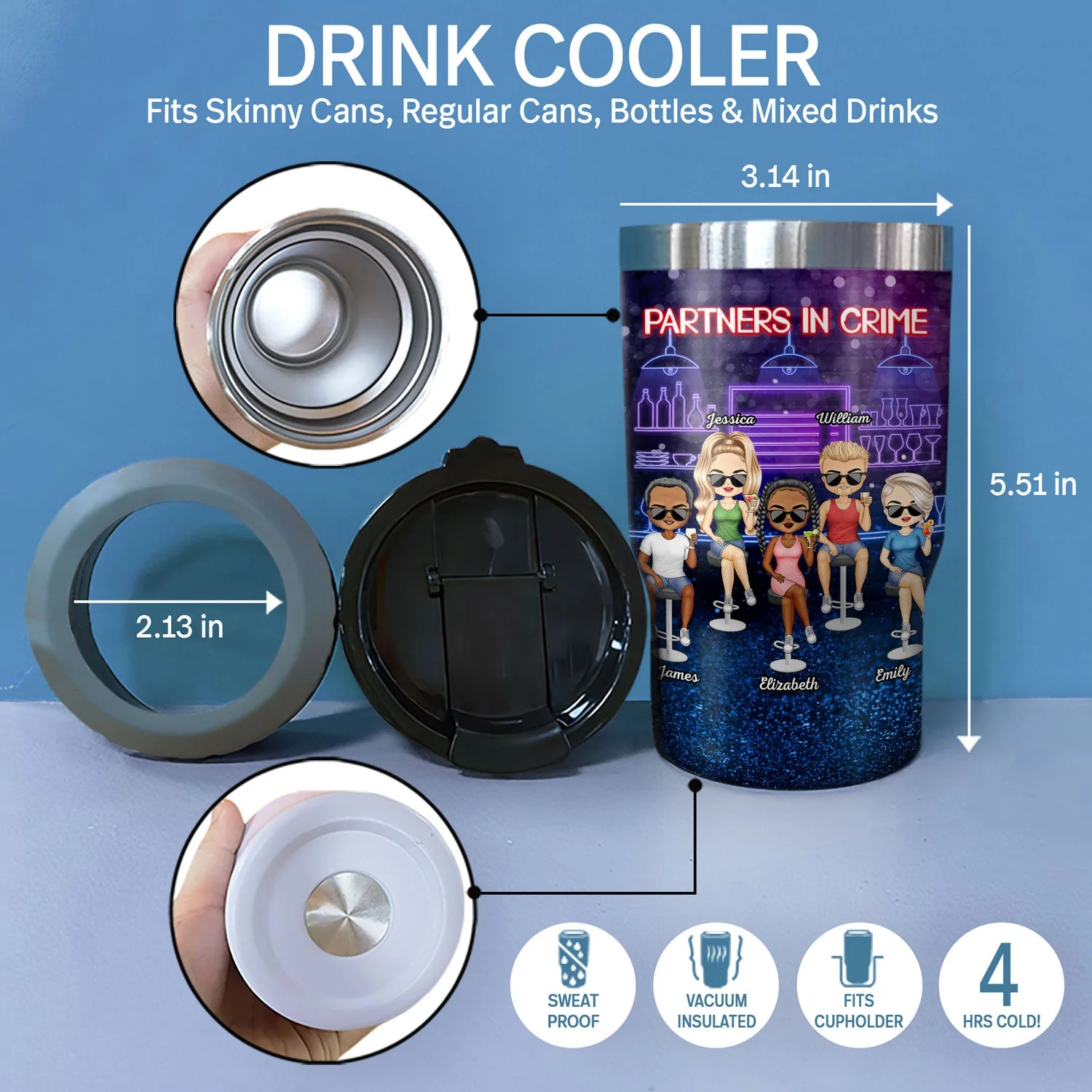 Partners In Crime Just Remember If We Get Caught Best Friends - Bestie BFF Gift - Personalized Custom Triple 3 In 1 Can Cooler - Image 4