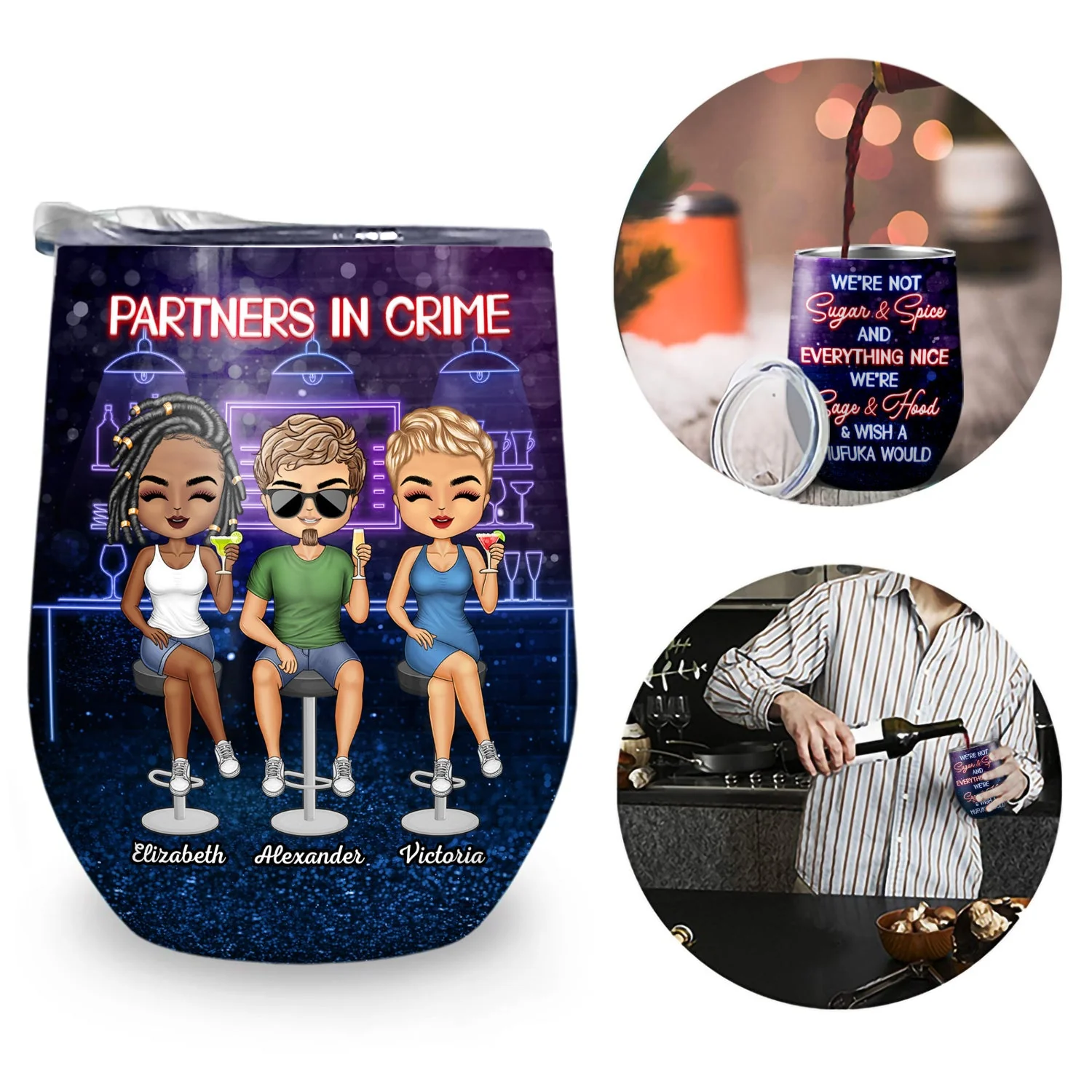 Partners In Crime Just Remember If We Get Caught Best Friends - Bestie BFF Gift - Personalized Custom Wine Tumbler - Image 2