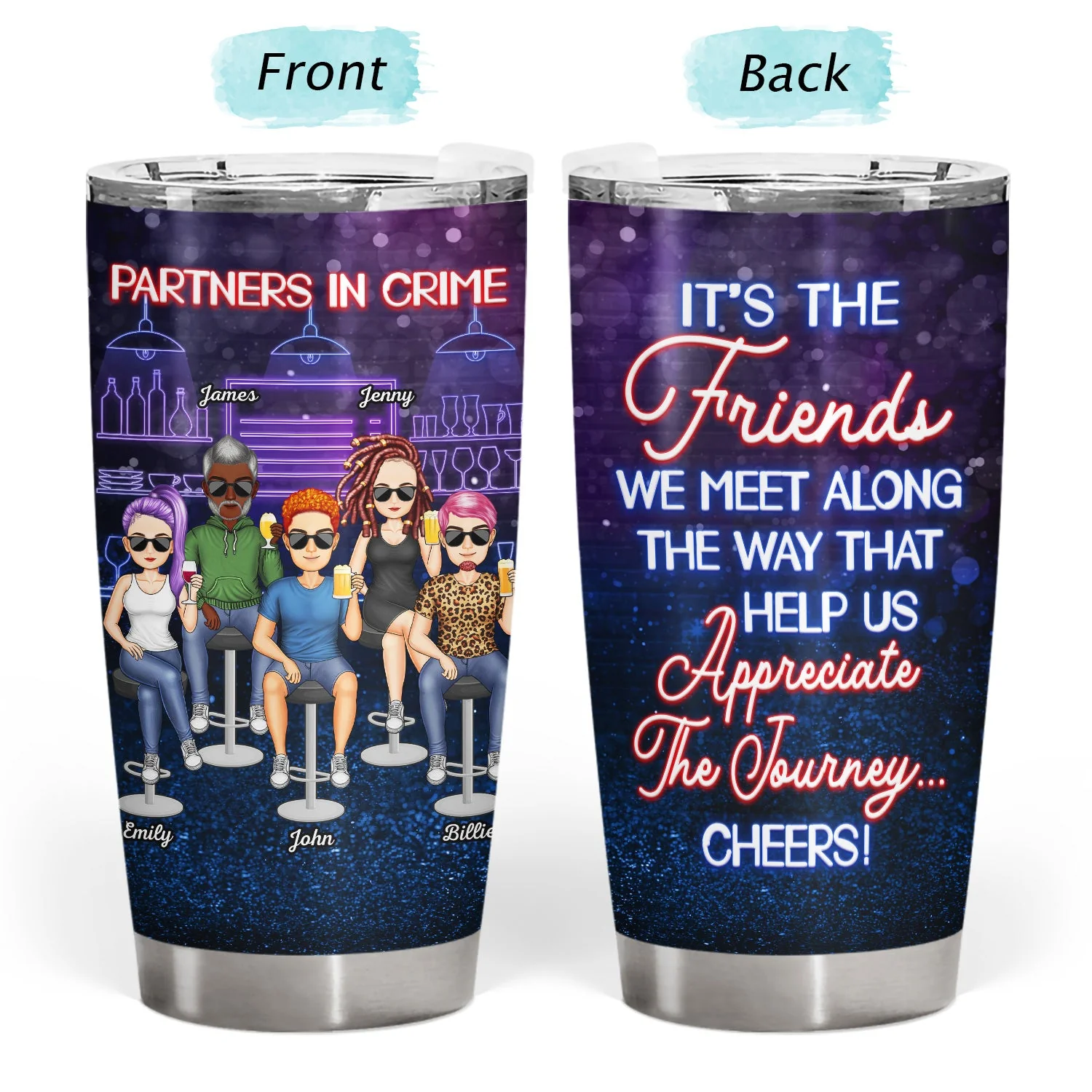 Partners In Crime Just Remember If We Get Caught Cartoon Best Friends - Bestie BFF Gift - Personalized Custom Tumbler - Image 3