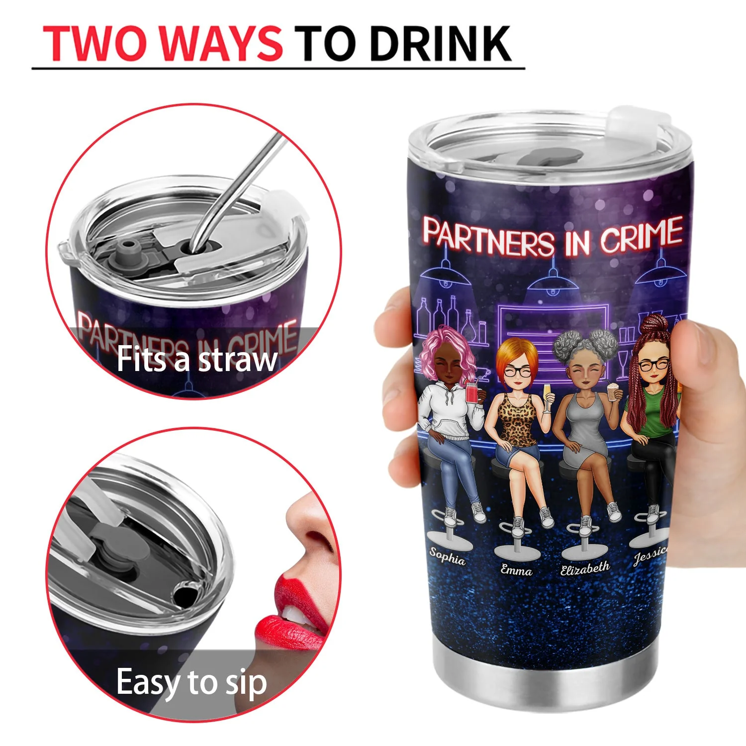Partners In Crime Just Remember If We Get Caught Cartoon Best Friends - Bestie BFF Gift - Personalized Custom Tumbler - Image 4