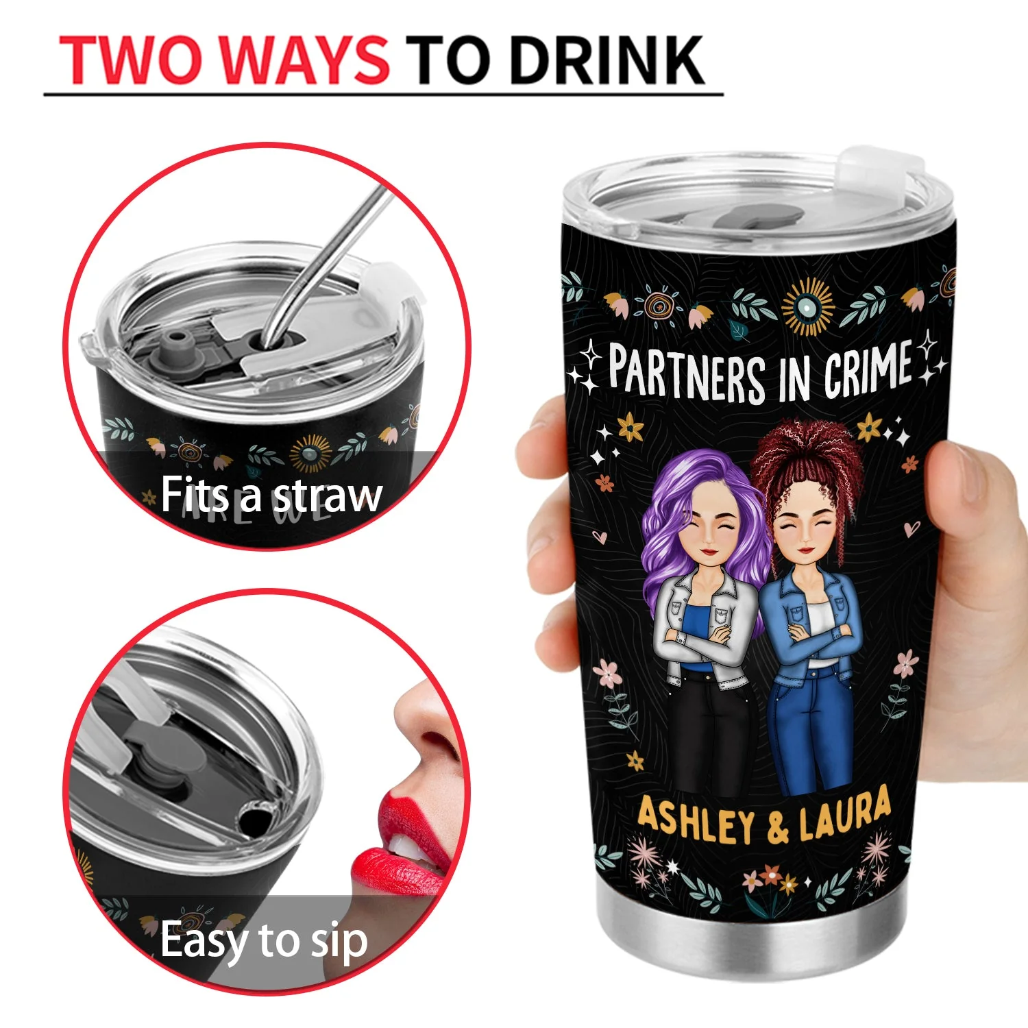 Partners In Crime Just Remember If We Get Caught - Holiday, Birthday, Loving Gift For Bestie, Friend, Colleague - Personalized Tumbler - Image 4