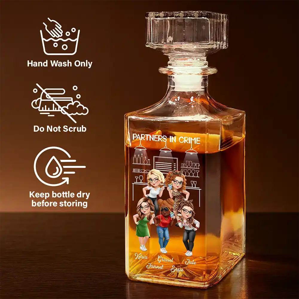 Partners In Crime Just Remember If We Get Caught - Personalized Square Whiskey Bottle - Image 6