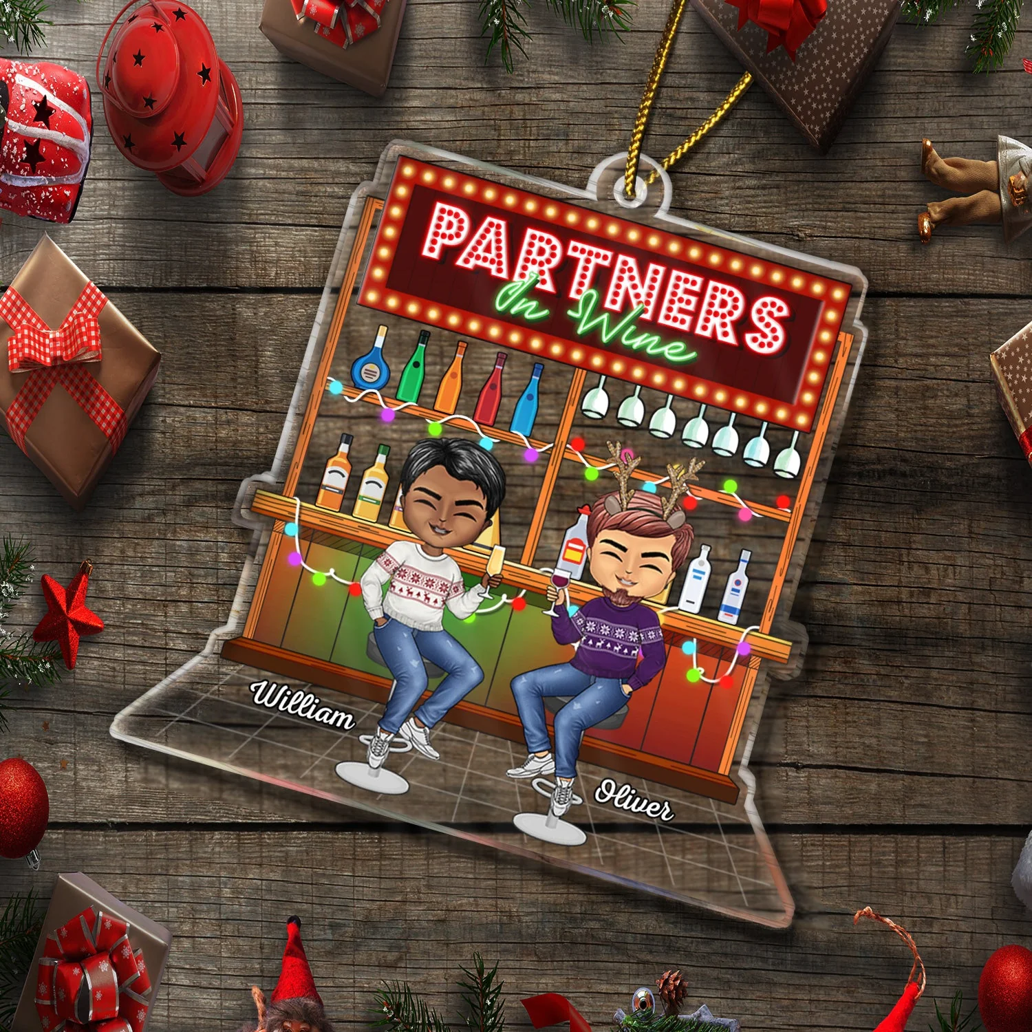 Partners In Crime Party Chibi - Christmas Gifts For Besties, Friends - Personalized Cutout Acrylic Ornament - Image 6