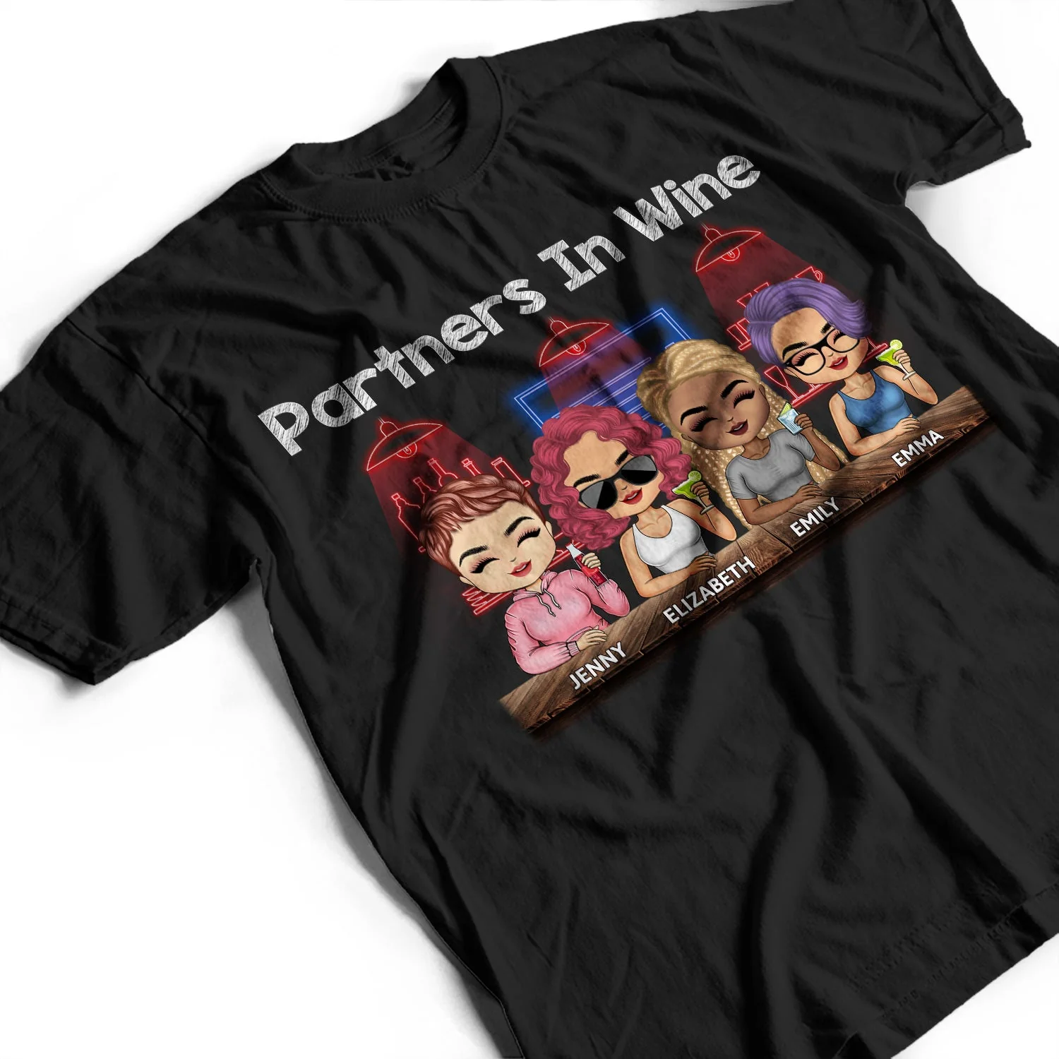 Partners In Wine Party Night Best Friends - Bestie BFF Gift - Personalized Custom T Shirt - Image 3