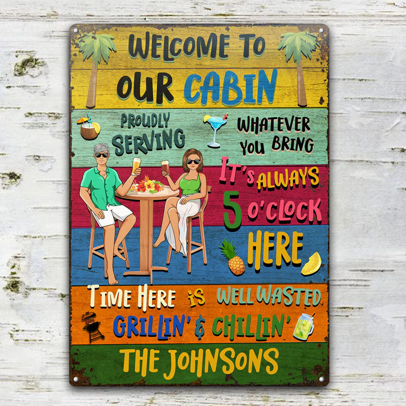 Patio Bar Welcome Grilling Chilling - Personalized Custom Classic Metal Signs - Image 2
