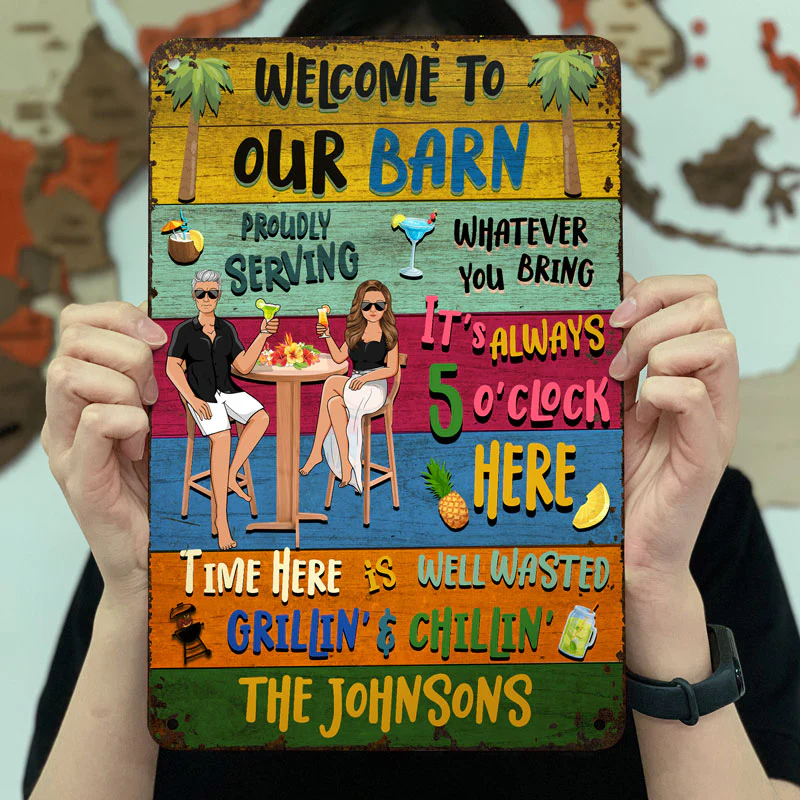 Patio Bar Welcome Grilling Chilling - Personalized Custom Classic Metal Signs - Image 3