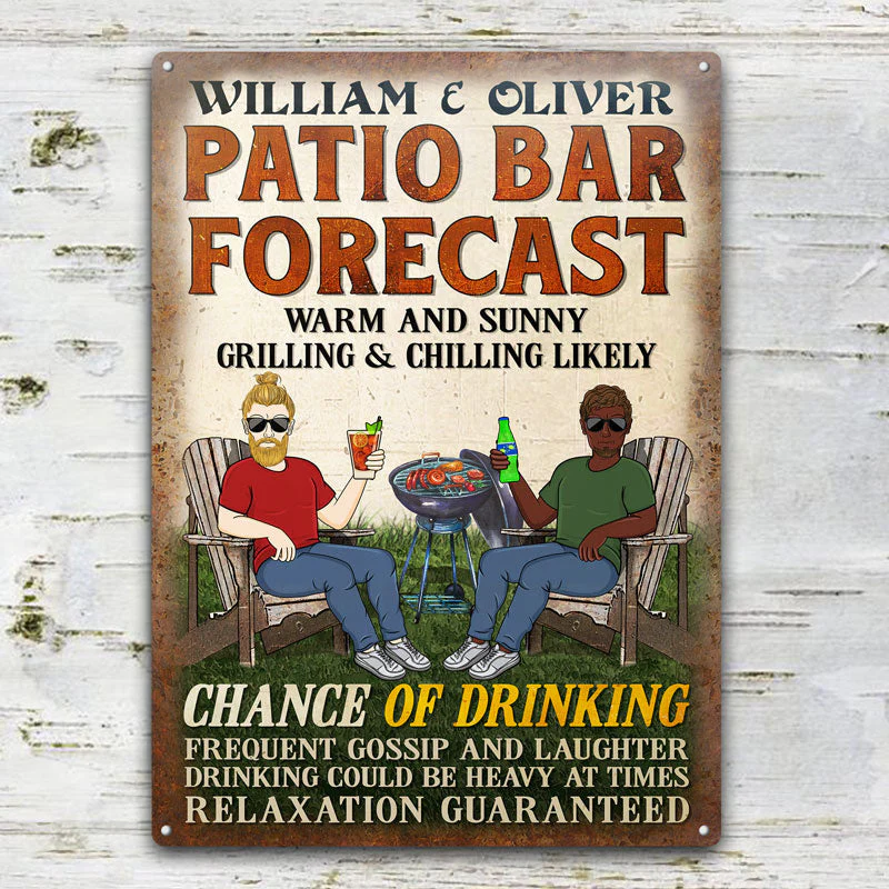 Patio Forecast Grilling And Chilling Chance Of Drinking - Backyard Sign - Personalized Custom Classic Metal Signs - Image 2