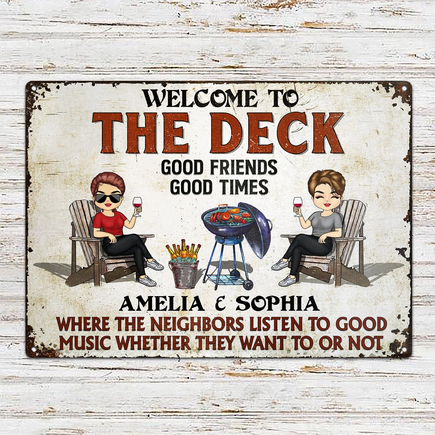 Patio Grilling Listen To The Good Music - Backyard Sign - Personalized Custom Classic Metal Signs - Image 2
