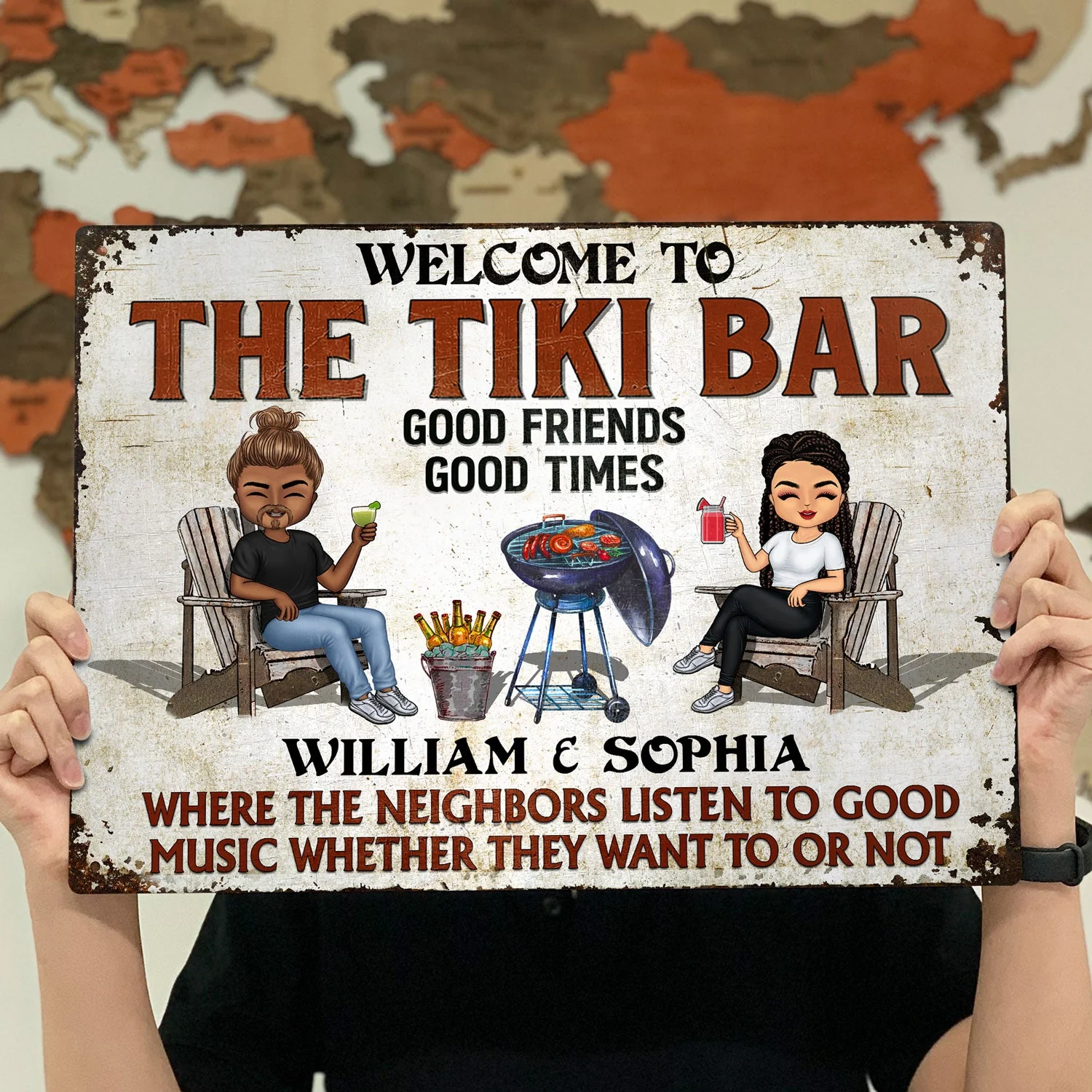 Patio Grilling Listen To The Good Music - Backyard Sign - Personalized Custom Classic Metal Signs - Image 4