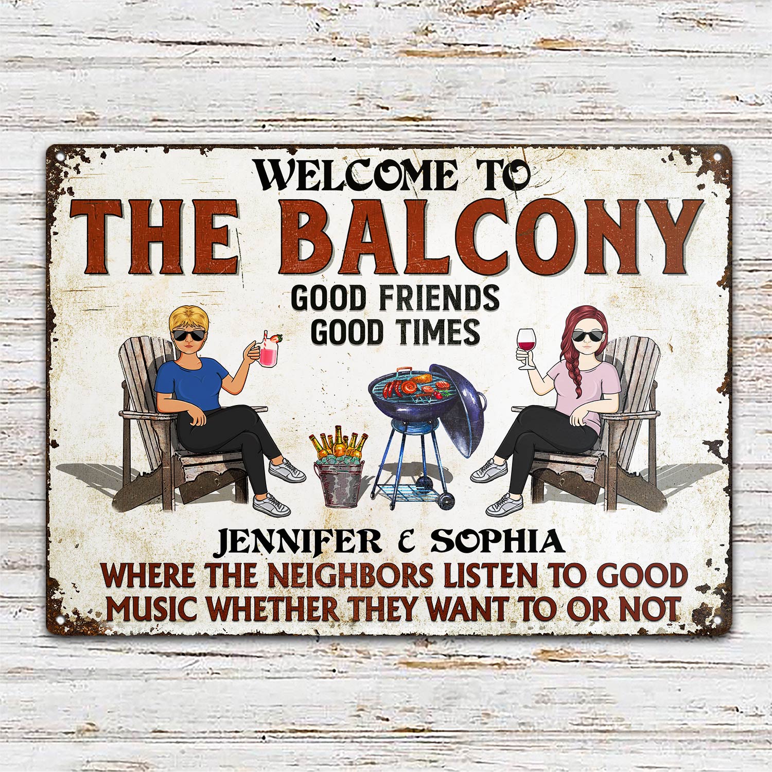 Patio Grilling Listen To The Good Music Couple Husband Wife - Backyard Sign - Personalized Custom Classic Metal Signs - Image 2